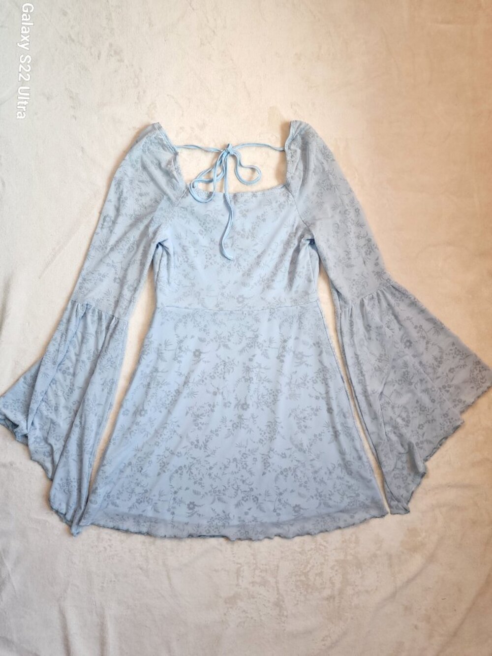 Light Blue Floral Bell Sleeve Whimsical Dress Fairycore - Picture 5 of 9